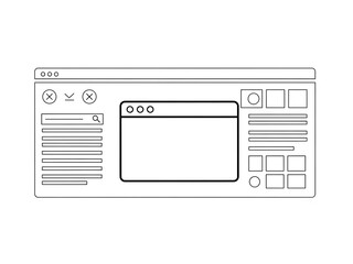Fototapeta premium Wireframe browser window with navigation tools and blank content area for web design, development, and user interface, user experience on computer screen