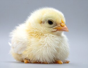 Close-up of a fluffy, newborn chick with yellow feathers, sitting