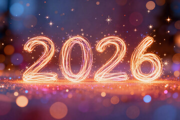 Abstract 2026 New Year Celebration with Sparkling Light Effects
