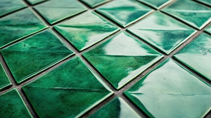 A square close-up crop of vibrant, fluted green ceramic or glass tiles. The geometric, ribbed texture and rich color are perfect for modern interior design, backsplashes, and abstract backgrounds.