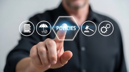 Man interacting with virtual policies interface