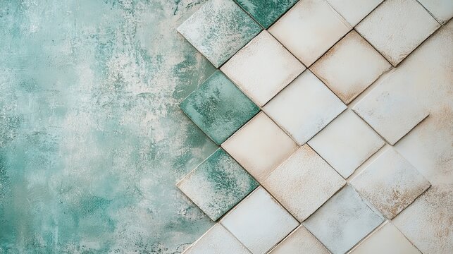 A unique background texture blending various tiles and clear grain cement. This mixed-media surface is perfect for modern, artistic, and eclectic design projects, offering a complex pattern. - Powered by Adobe