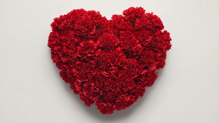 Red carnations arranged in the shape of a heart for 10 Kasım remembrance, top-down studio shot.