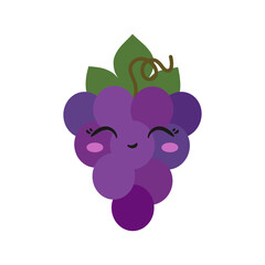 Cute grapes, cartoon character, happy smiling face, kawaii style, big eyes, ripe juicy, symbol red wine, emoji, icon vector illustration.