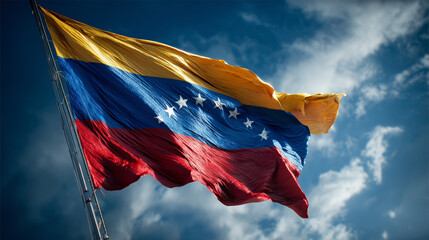 venezuelan flag waving in blue sky venezuela