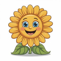 Fototapeta premium Smiling cartoon sunflower with happy face isolated on white background