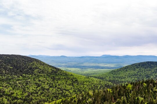 Scenic View of Mount Megantic, Quebec, Canada, and Distant Mountains on a Cloudy Day