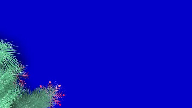 Christmas holiday border design festive winter season background blue screen green pine branches red snowflakes celebration decoration seasonal greeting