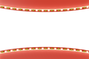 Red cinema marquee frame with glowing theater light bulbs and white blank copy space. Cinematic border for show, event, and award ceremony announcements. 3D render illustration