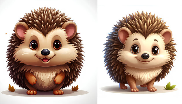 Set cute cartoon vector illustration of hedgehog