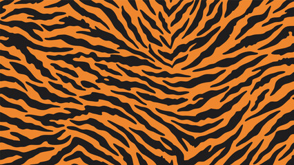 A close-up, abstract pattern of vibrant orange and black tiger stripes.
