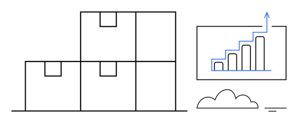 Supply chain concept. Supply chain efficiency ed with boxes and an upward graph. Supply chain optimization and growth for inventory management, business strategy, analytics, and commerce