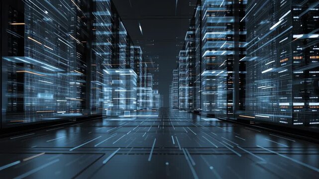 A futuristic cityscape with tall buildings and a large empty space. Enterprise data privacy infrastructure, abstract vault-like data containers within digital architecture, calm trustworthy tone