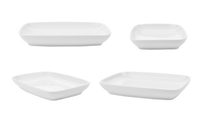 studio image displaying minimalist white rectangular ceramic dishes against a dark backdrop, perfect for showcasing elegant dining and modern kitchen designs