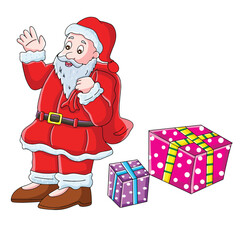 Cute cartoon hand drawn vector Santa Claus clipart.