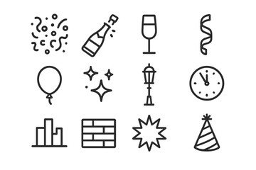 Obraz premium Midnight Celebration Icons. Midnight celebration remnants. Line outline icon set of Midnight celebration