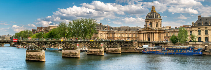 Paris France Pont des Arts bridge panorama over the Seine