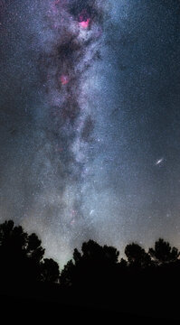 Night sky with stars Cygnus constellation Andromeda galaxy