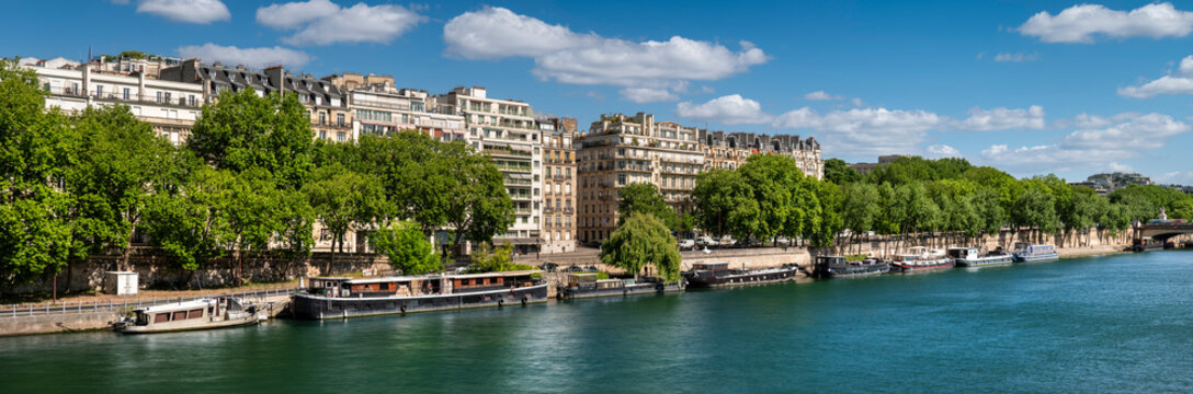 Paris France architecture building panorama along Seine River
