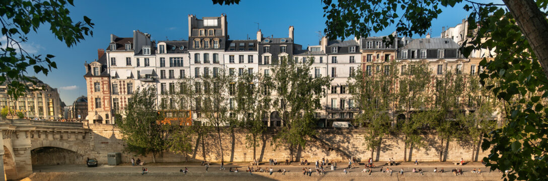 Paris France row of historic apartment buildings panorama