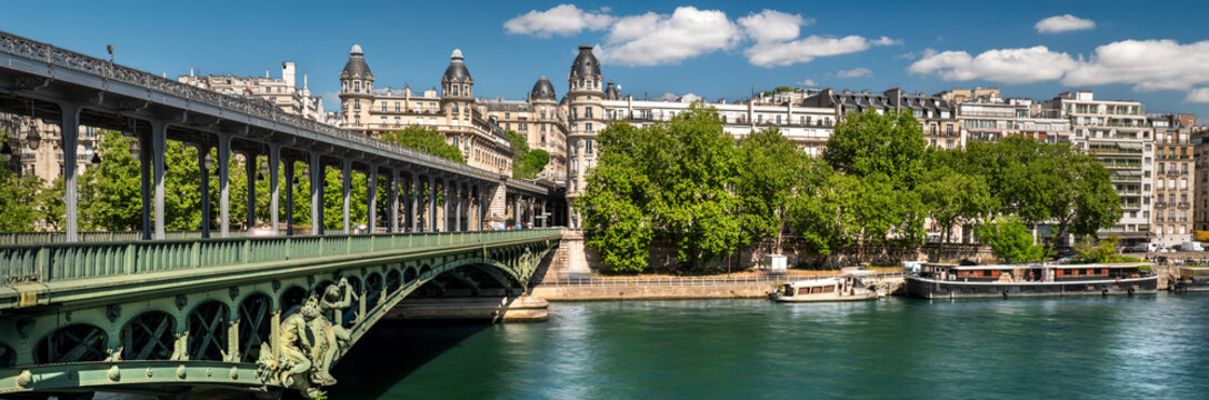 Paris France panoramic buildings seen from Pont de Bir Hakeim bridge