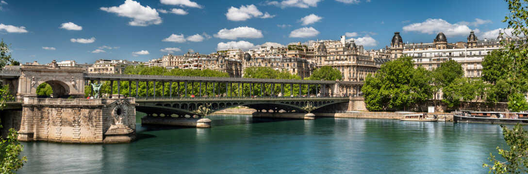 Paris France panoramic buildings seen from Pont de Bir Hakeim bridge