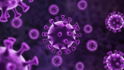 Conceptual illustration of virus cells with spiky structures in purple