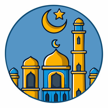 Ramadan Mosque & Crescent Moon Vector | Vektor Masjid & Bulan Sabit Ramadhan