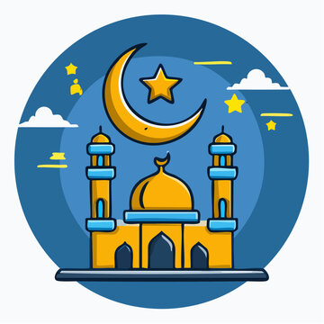 Ramadan Mosque & Crescent Vector | Vektor Masjid & Bulan Sabit Ramadhan