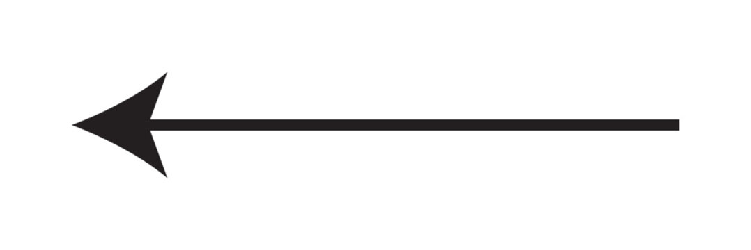 Black large arrow left pointing. solid long arrow icon sketched as vector symbol
