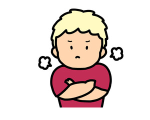 ぷんぷん怒る　金髪の男の子
