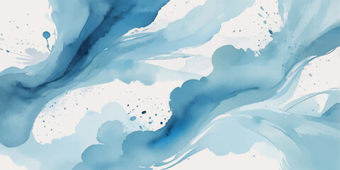 Abstract blue watercolor background with a splash of water, depicting the light summer sky and clouds