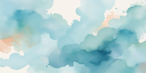 Abstract watercolor blue sky cloudscape with white fluffy cumulus clouds and sunlight © ayaat