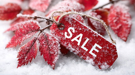 Red label of sale on white background 