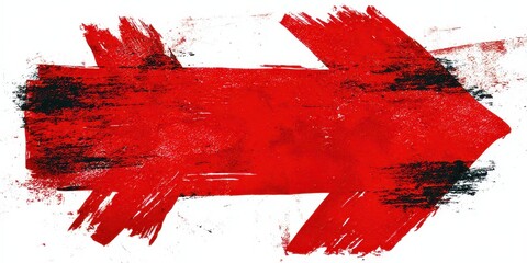 Textured Red Arrow Brushstroke Icon on White Background Pointing Right Direction with a Distressed Grunge Effect and Bold Red Color