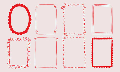 Hand draw whimsical red romantic coquette trendy frame collection.