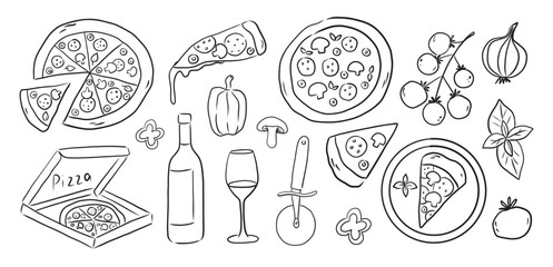 Hand draw sketch style pizza illustration. Italian food.