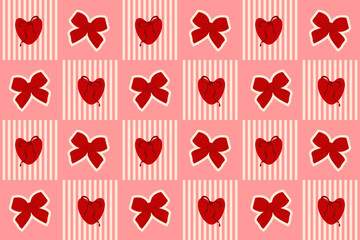 Seamless pattern for Valentine's Day. Mosaic print with hearts and bows for wrapping paper. Holiday concept. Vector illustration.