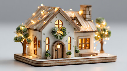 christmas house with lights isolated on white background 