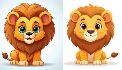 set cartoon illustration of cute lion