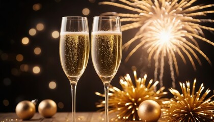 Celebrating a special occasion with champagne and fireworks at night Generative AI
