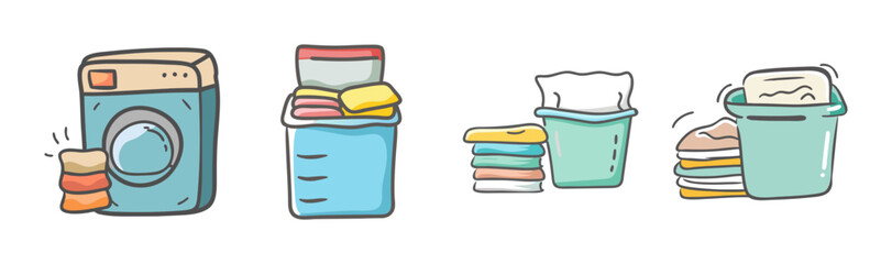 Daily laundry routine showing clothes being washed, folded, and placed in storage