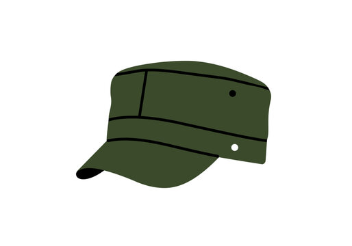 Olive Green Military Style Cap with Black Accents.