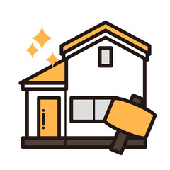 シンプルな家のアイコン＋ハンマー