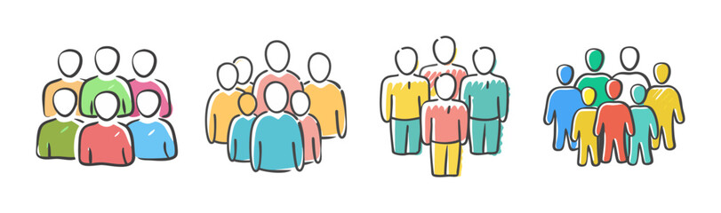Diverse groups of colorful stylized figures symbolizing team, community, and people © SulaimanIslam