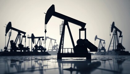 Oil pumps work near sunset in an energy production site Generative AI