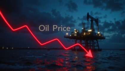 Oil price trends at offshore drilling site during twilight hours Generative AI