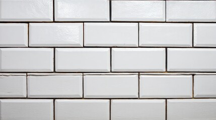 Close up of White Rectangular Subway Tiles with Visible Grout Lines and Some Wear and Tear