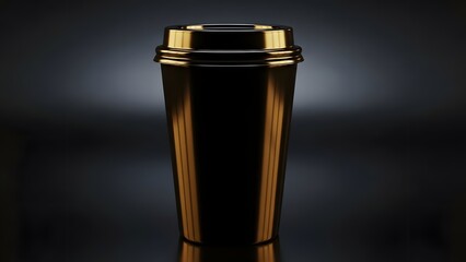 Elegant black coffee cup with gold lid