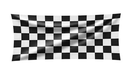 A black and white checkered flag waves in a dynamic motion, symbolizing the finish line in a race